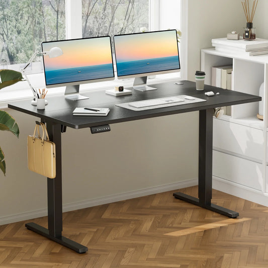 Electric Adjustable Height Standing Desk - 55 X 24 Inch Desk Workstation for Home Office, Black