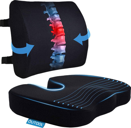 Ultimate Comfort: Memory Foam Seat Cushion & Lumbar Support Pillow for Office, Car & Wheelchair - Pain Relief & Adjustable Fit with 3D Washable Cover