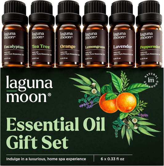 Essential Oils Set - Discover the Top 6 Aromatic Blends for Diffusers, Candle Making, and Relaxation - Includes Peppermint, Tea Tree, Lavender, Eucalyptus, and Orange (10ml each)